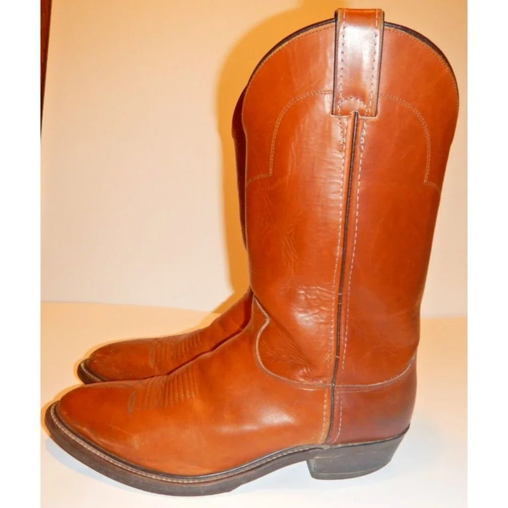 Justin Boots Style 1108 Men's Size 10 Cognac Leather Western Roper Made in USA